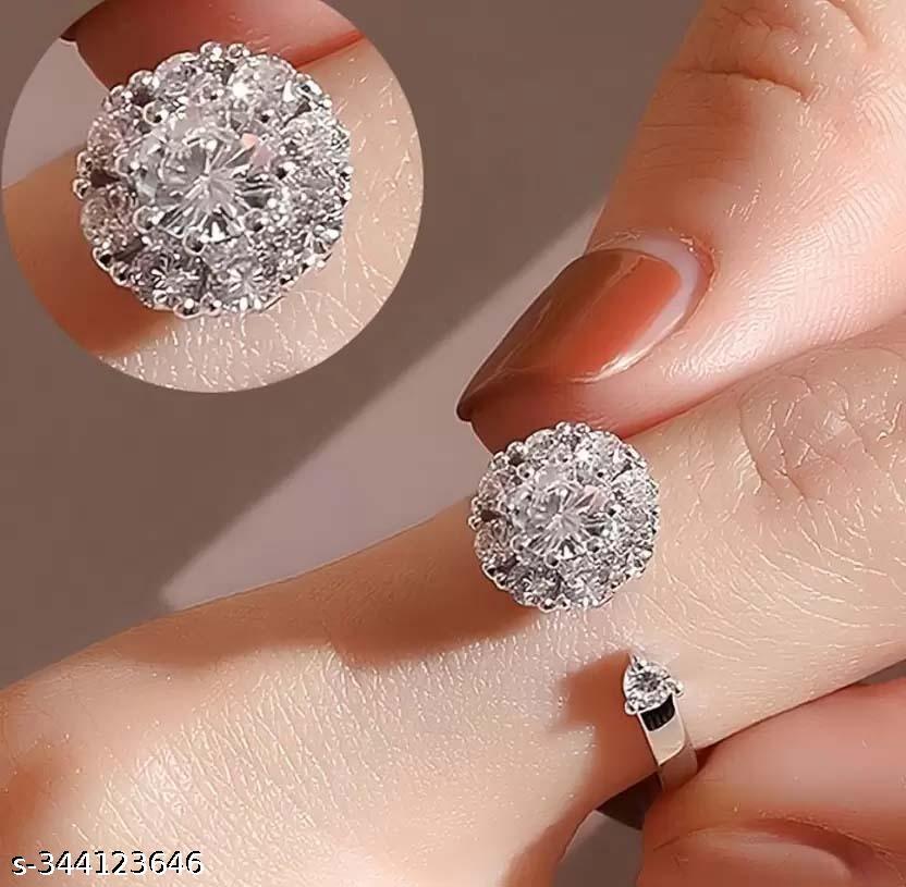 Adjustable Silver Crystal Rotating Ring