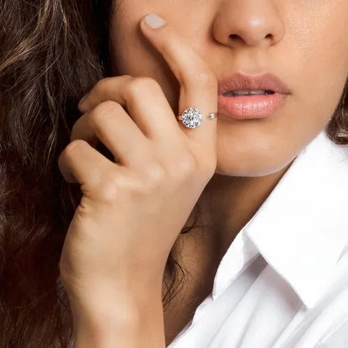 Adjustable Silver Crystal Rotating Ring