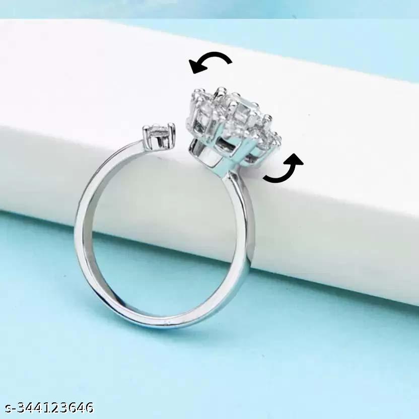 Adjustable Silver Crystal Rotating Ring